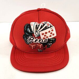 Reno Royal Flush Red Snapback Hat One Size Mesh Back Trucker Hat